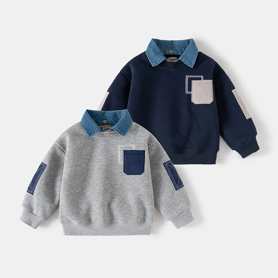 CoolJunior – Ciepły i stylowy – sweter dla chłopców z dżinsowym kołnierzem