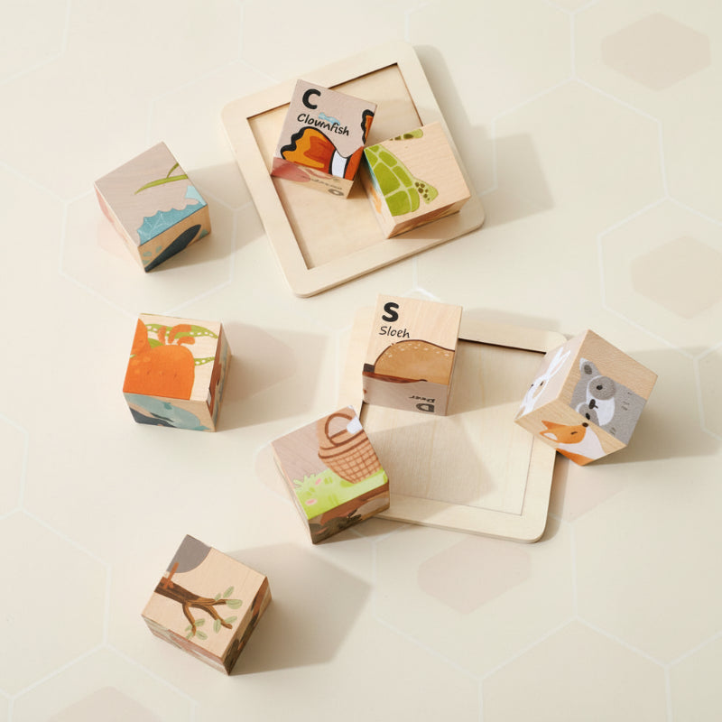 WoodMind – Kreatywne i edukacyjne – drewniane puzzle Montessori 6 w 1 z motywem zwierząt