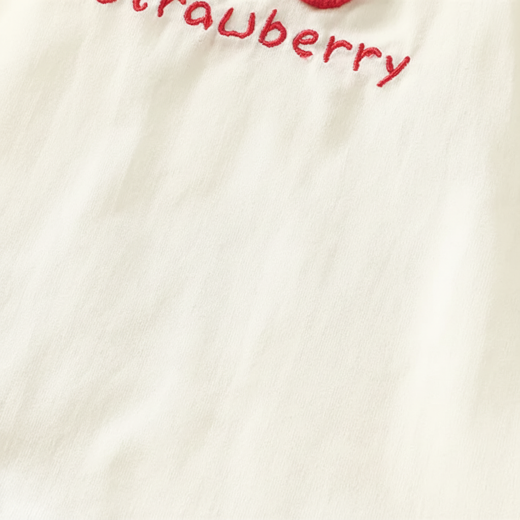 BerryBloom – Urocza i wygodna – sukienka dla dziewczynek z naszywką przedstawiającą truskawkę i króliczka