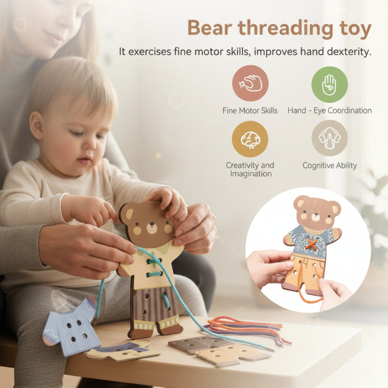 ThreadBear – urocze i edukacyjne – zabawka Montessori do nawlekania w kształcie misia