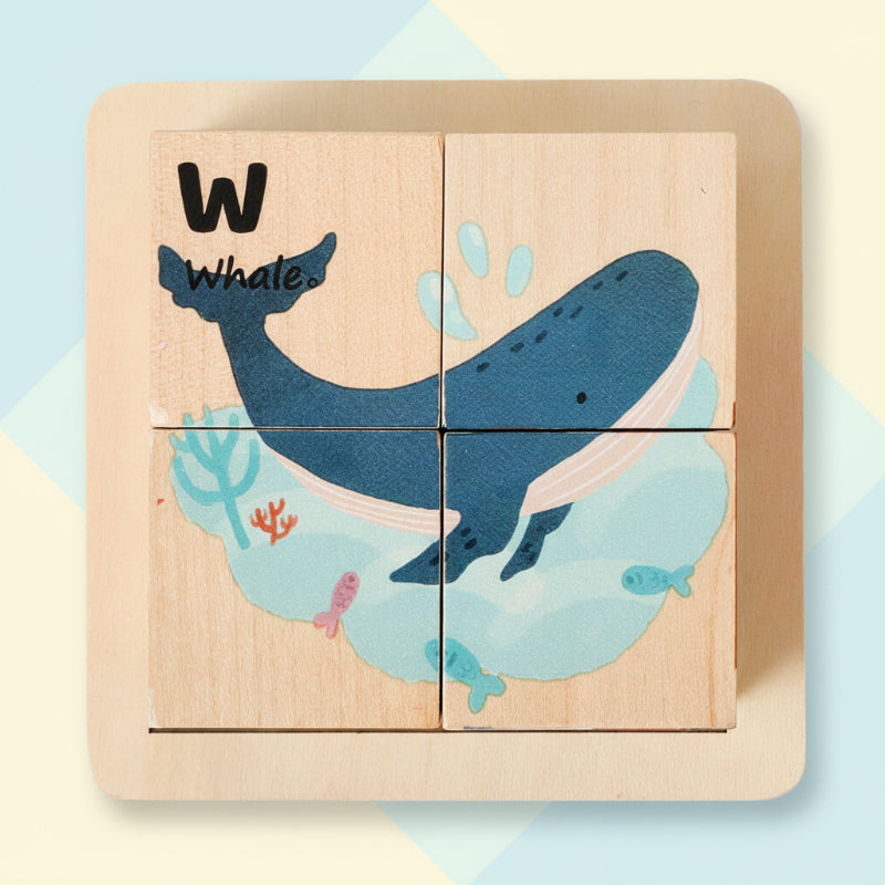 WoodMind – Kreatywne i edukacyjne – drewniane puzzle Montessori 6 w 1 z motywem zwierząt