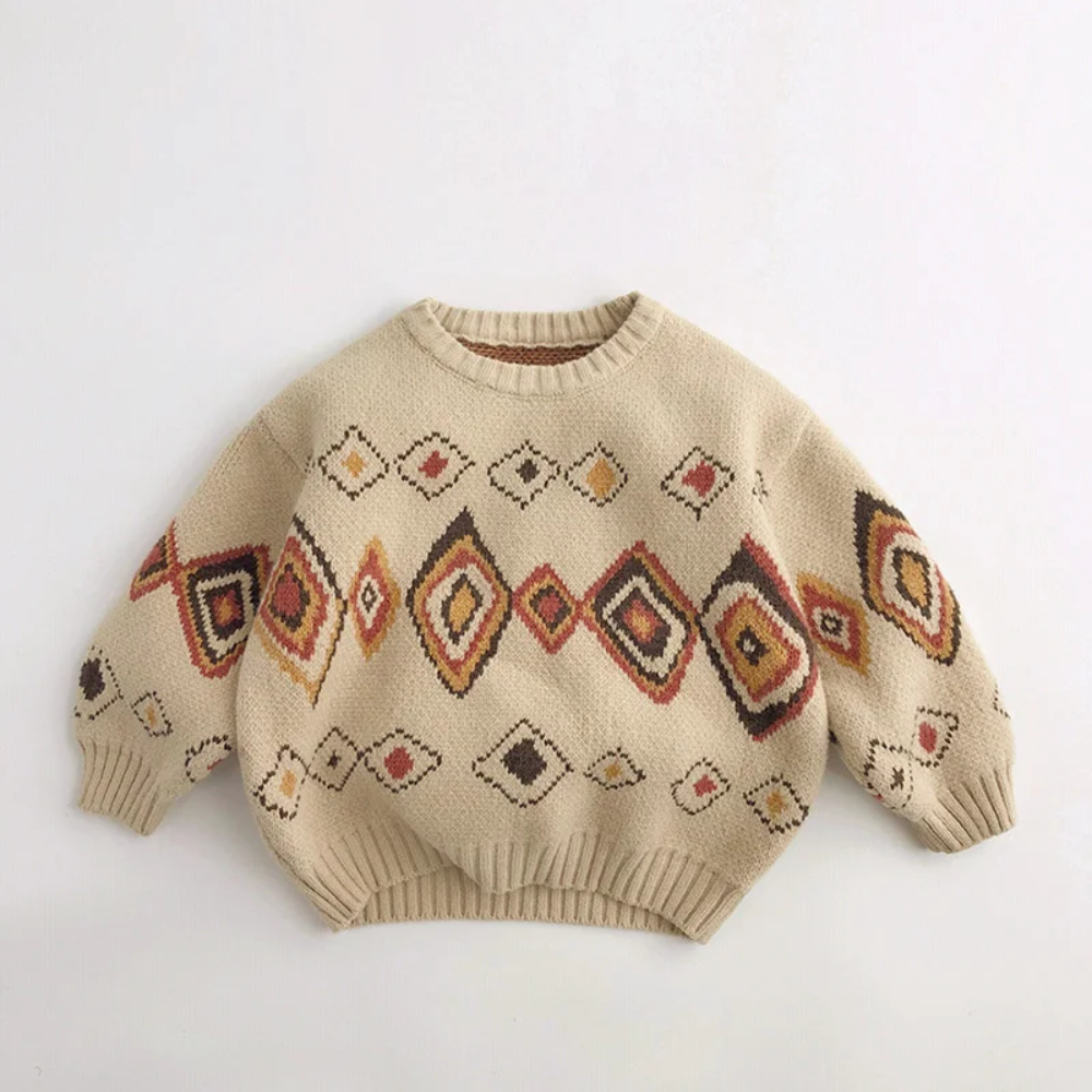 LittleRetro – Ciepły i stylowy – dziecięcy sweter z dzianiny z motywem rombów
