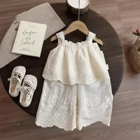 Thumbnail for TinyLuxe – Letni komplet z koronkową bluzką i spodniami z szerokimi nogawkami