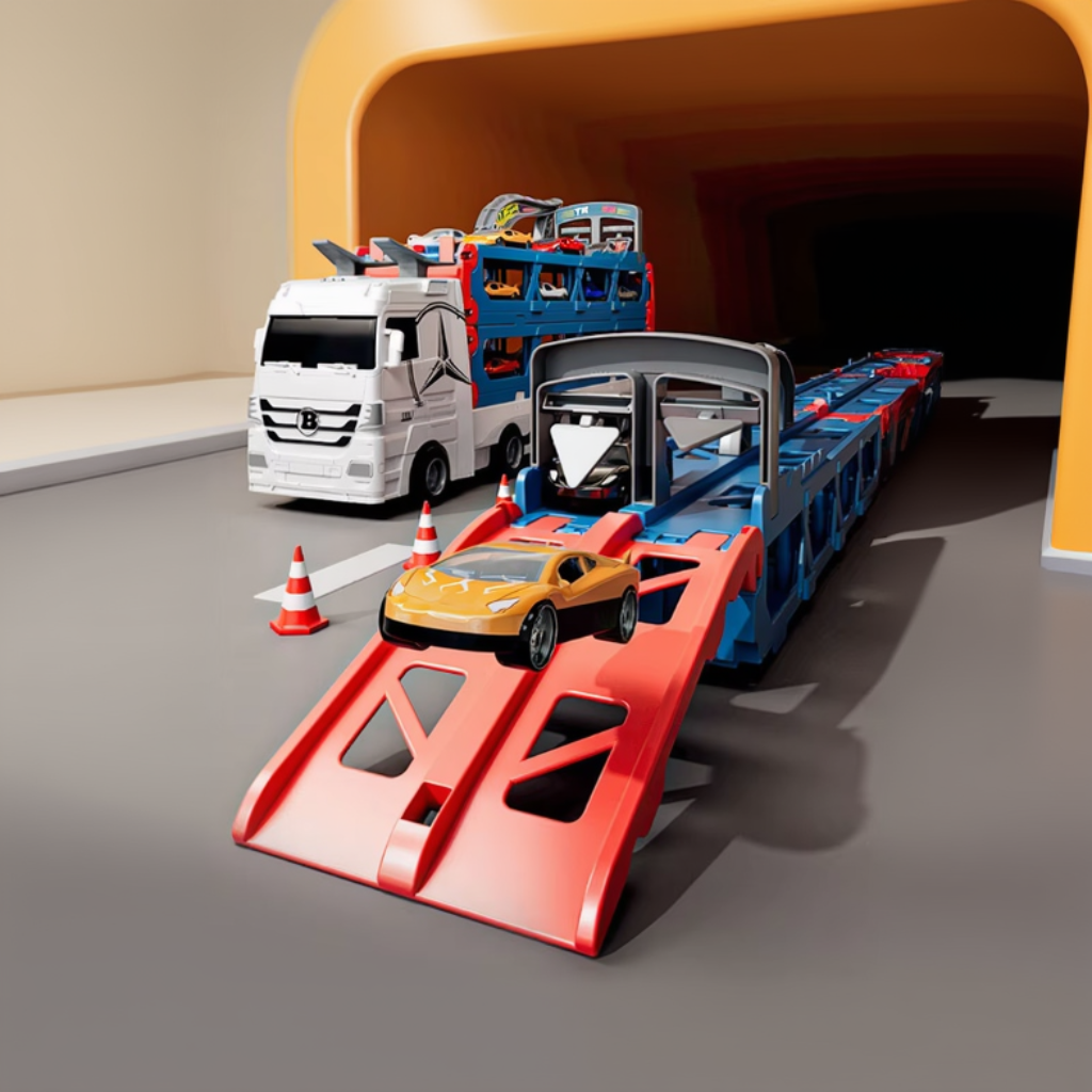 CarHauler – Zabawowe i pełne przygód – zestaw do zabawy z transporterem samochodów i samochodami wyścigowymi