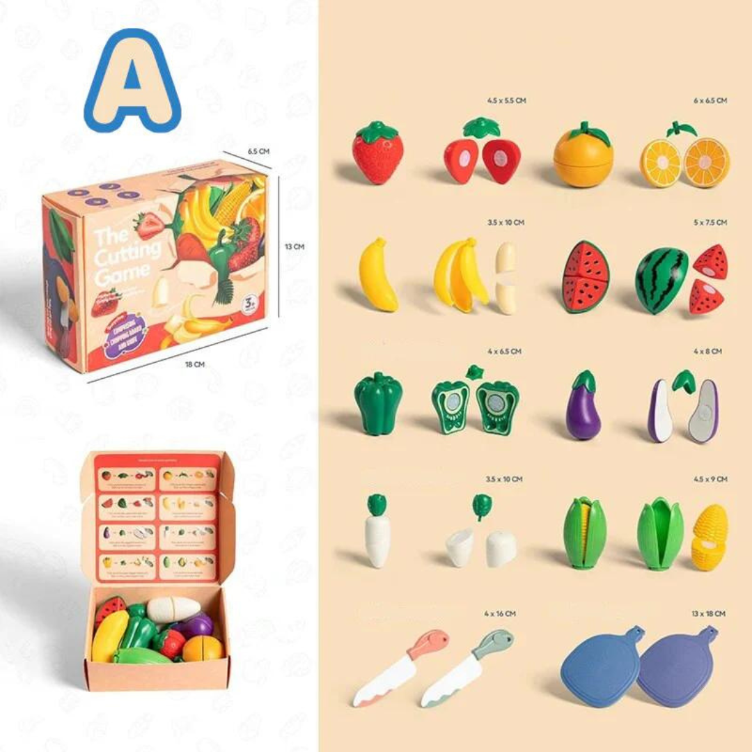 Fruitigo – Nauka i zabawa – zestaw do krojenia owoców Montessori