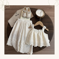 Thumbnail for TinyLuxe – Letni komplet z koronkową bluzką i spodniami z szerokimi nogawkami