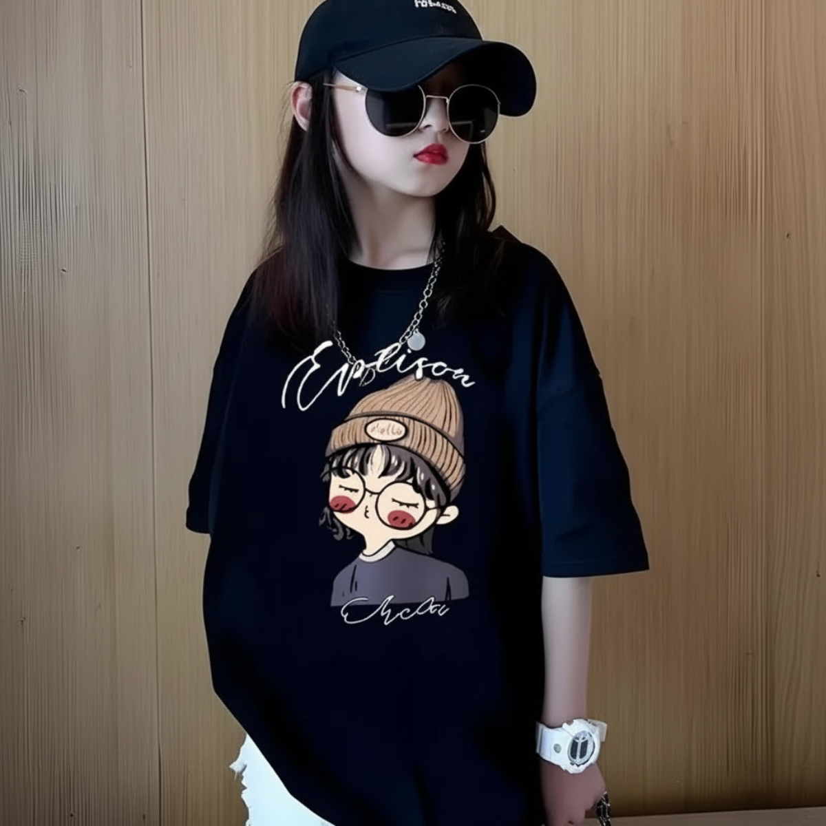 CuteStyle – Modne i wygodne – koszulka z nadrukiem z kreskówki w stylu oversized