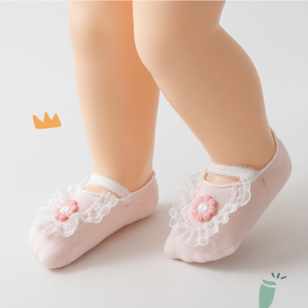 SweetFeet – Miękkie i urocze – skarpetki dla niemowląt z motywem kwiatowym i koronką