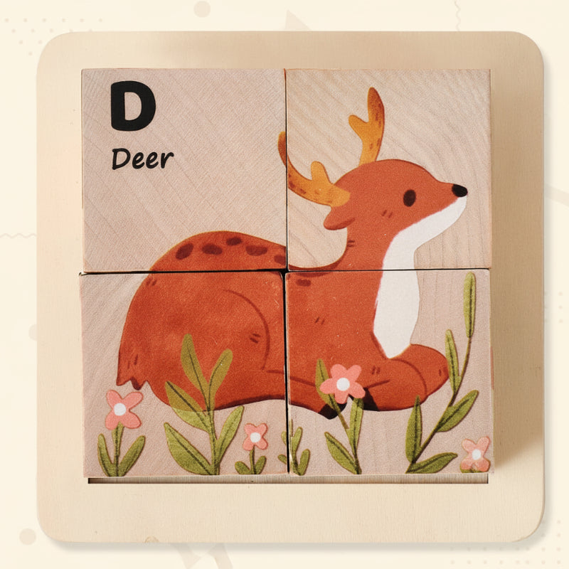 WoodMind – Kreatywne i edukacyjne – drewniane puzzle Montessori 6 w 1 z motywem zwierząt