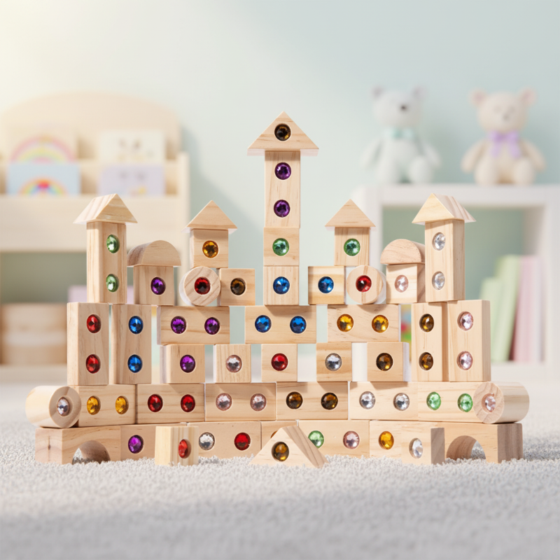 Rainbow Gem Stacking Blocks – Kreatywne i edukacyjne – zestaw drewnianych klocków do układania