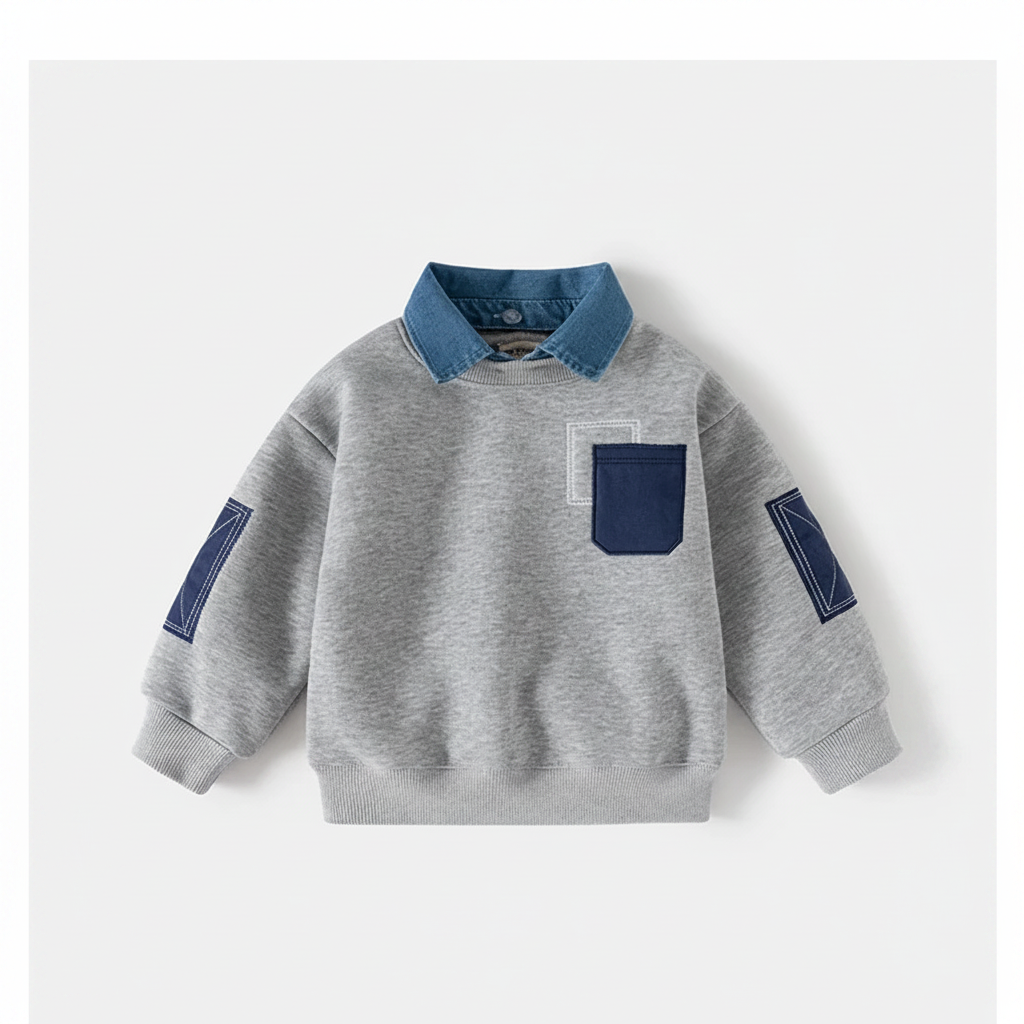 CoolJunior – Ciepły i stylowy – sweter dla chłopców z dżinsowym kołnierzem