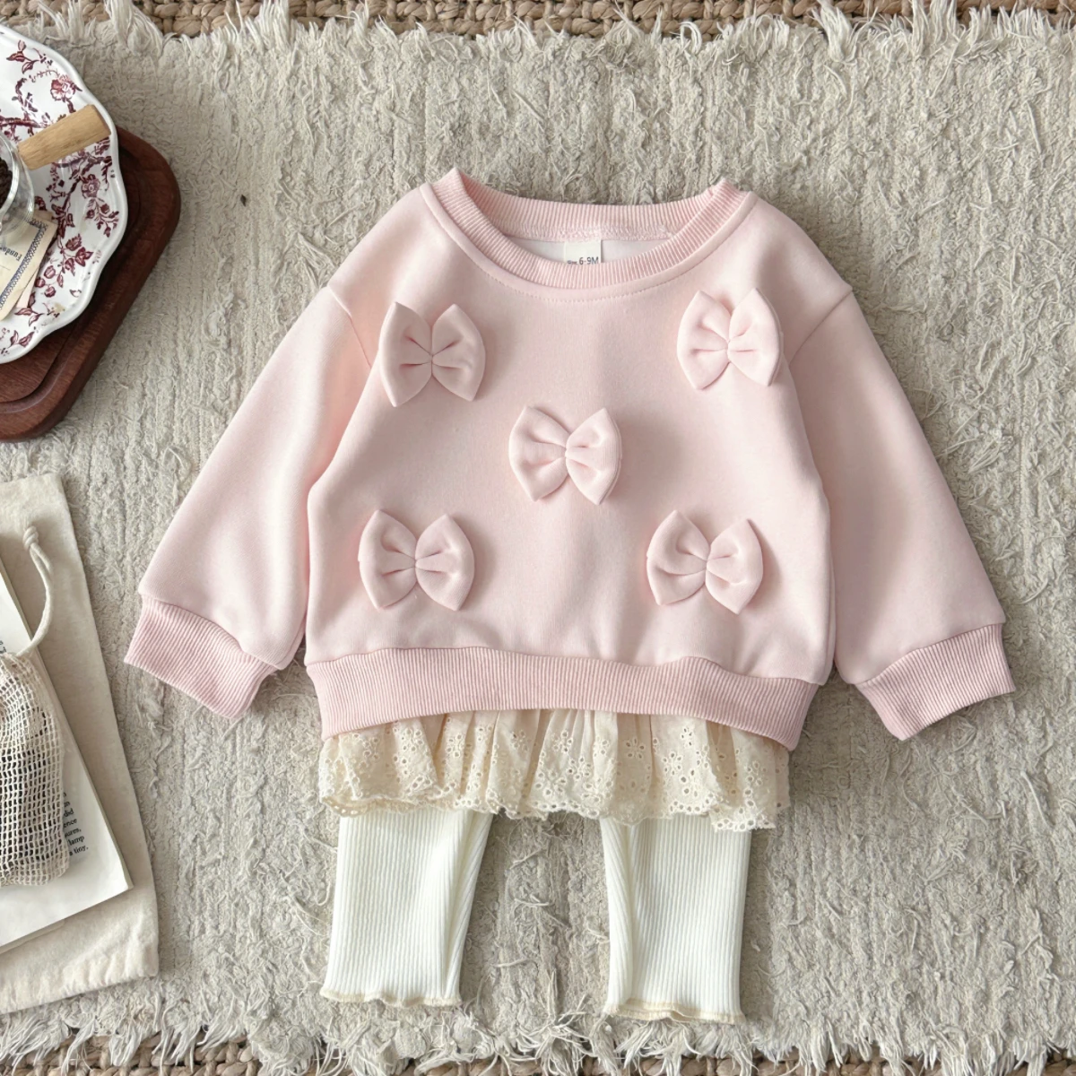 LittleAngel – Miękkie i stylowe – zestaw dla niemowląt z bluzą i spodniami z gumką