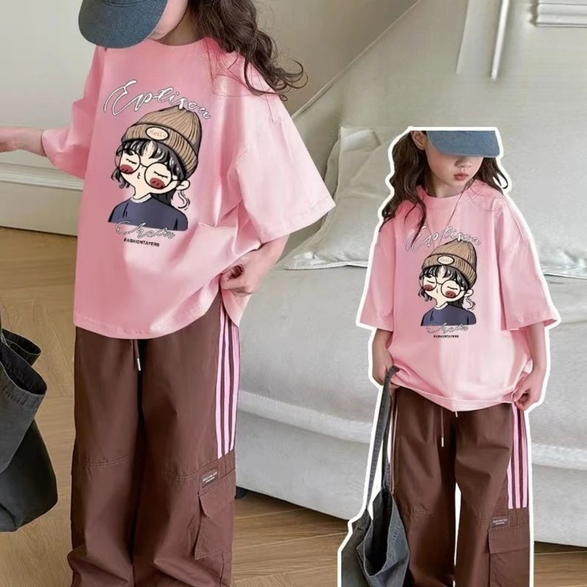 CuteStyle – Modne i wygodne – koszulka z nadrukiem z kreskówki w stylu oversized