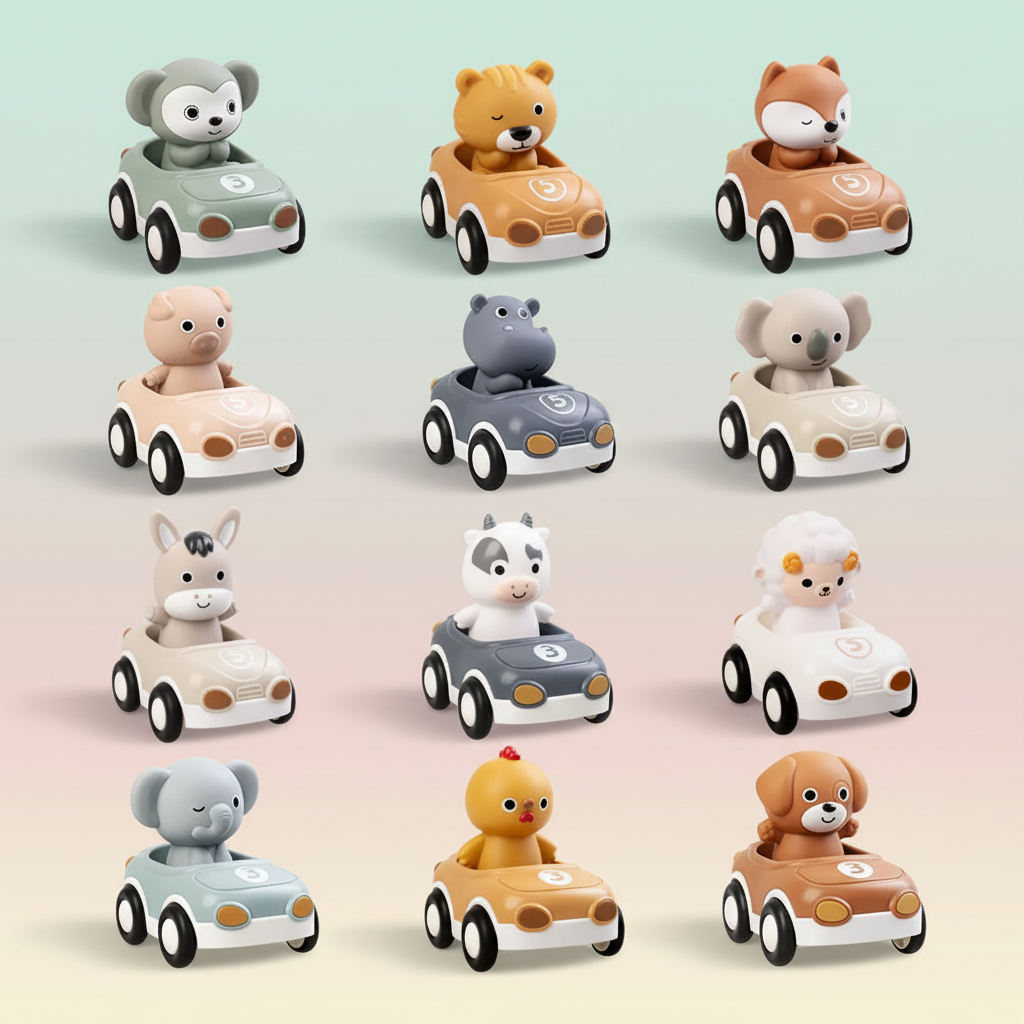 AnimalRide – Zabawne i urocze – silikonowe samochodziki w kształcie zwierzątek (3 sztuki)