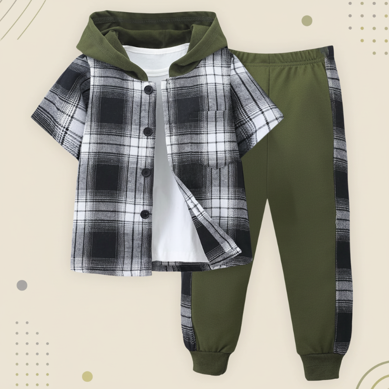 Boys Checkered Outfit – Modny i wygodny – zestaw dziecięcy w kratkę
