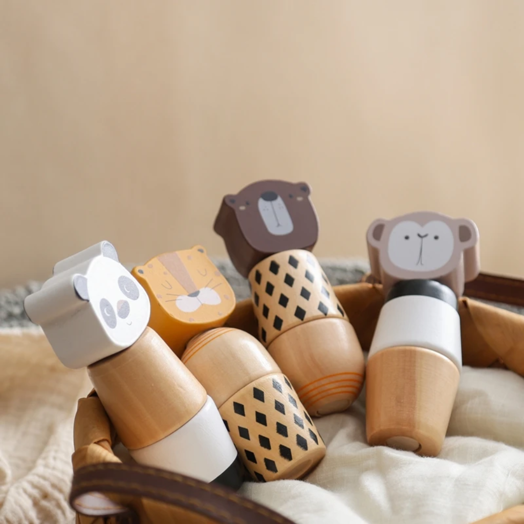 WoodyFriends – Motoryka i zabawa – drewniane zabawki do układania w stosy w kształcie zwierzątek