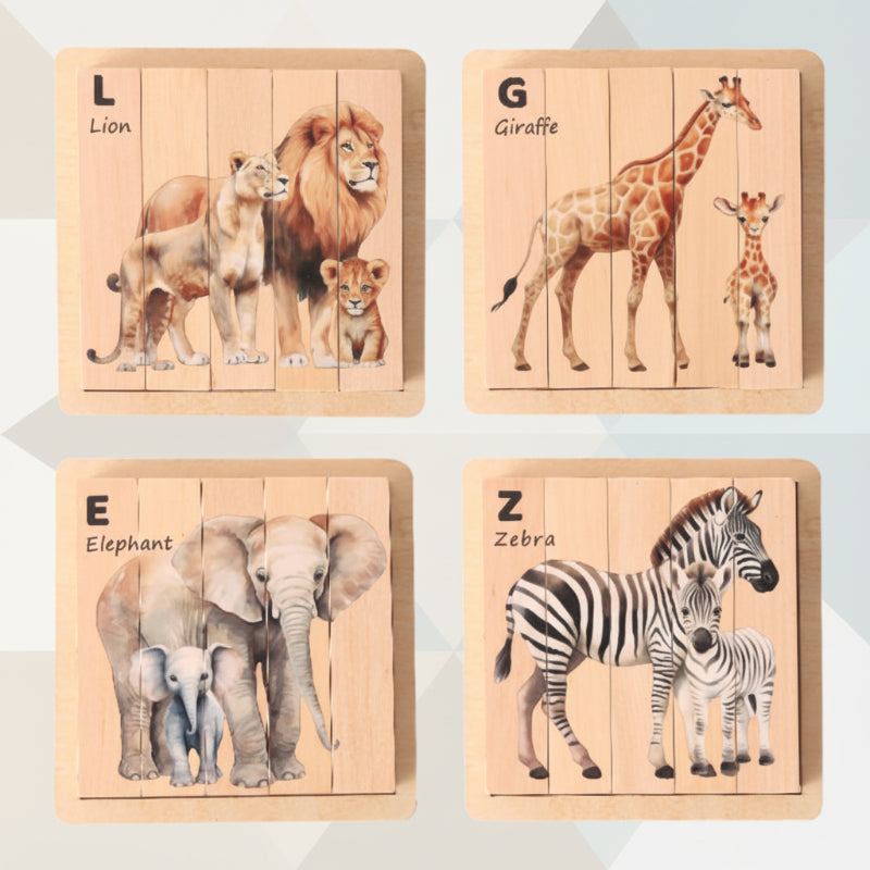 ZooStack – Drewno i interaktywność – Puzzle z klockami zwierząt