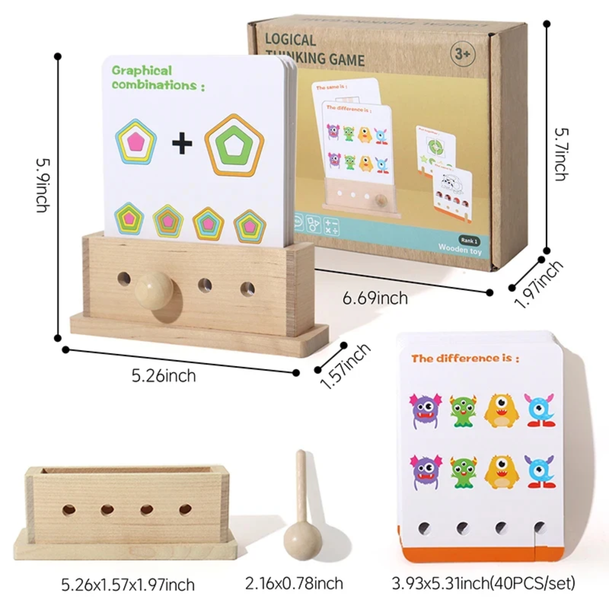 BrainyKids – Logiczne i zabawne – drewniana gra edukacyjna z kartami