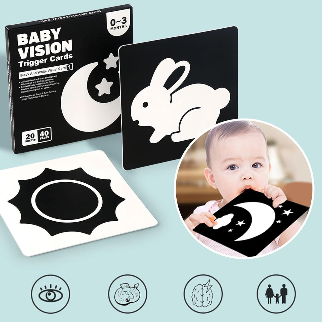 VisionBook – Edukacyjne i pouczające – książeczka z kartami poznawczymi dla niemowląt