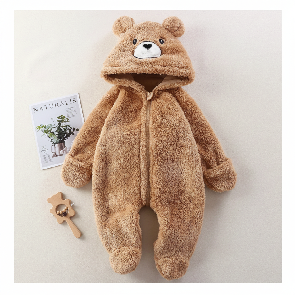 CozyBear – Miękkie i ciepłe – kombinezon dla niemowląt z kapturem w zwierzęce wzory