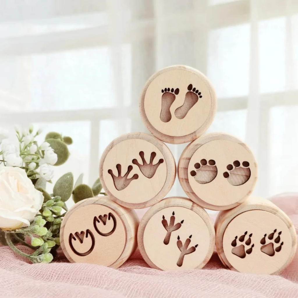 WoodStamp – Montessori & Kreatywność – 6 sztuk drewnianych stempli do plasteliny
