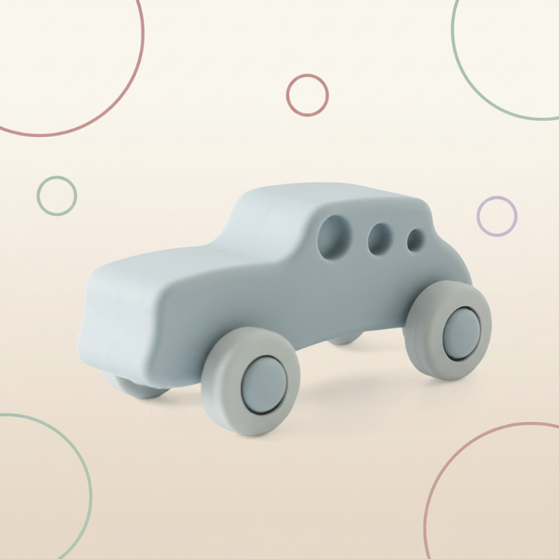 Montessori Silicone Toy Car – Bezpieczne i przyjazne dla ząbków – silikonowa zabawka do gryzienia w kształcie pojazdu