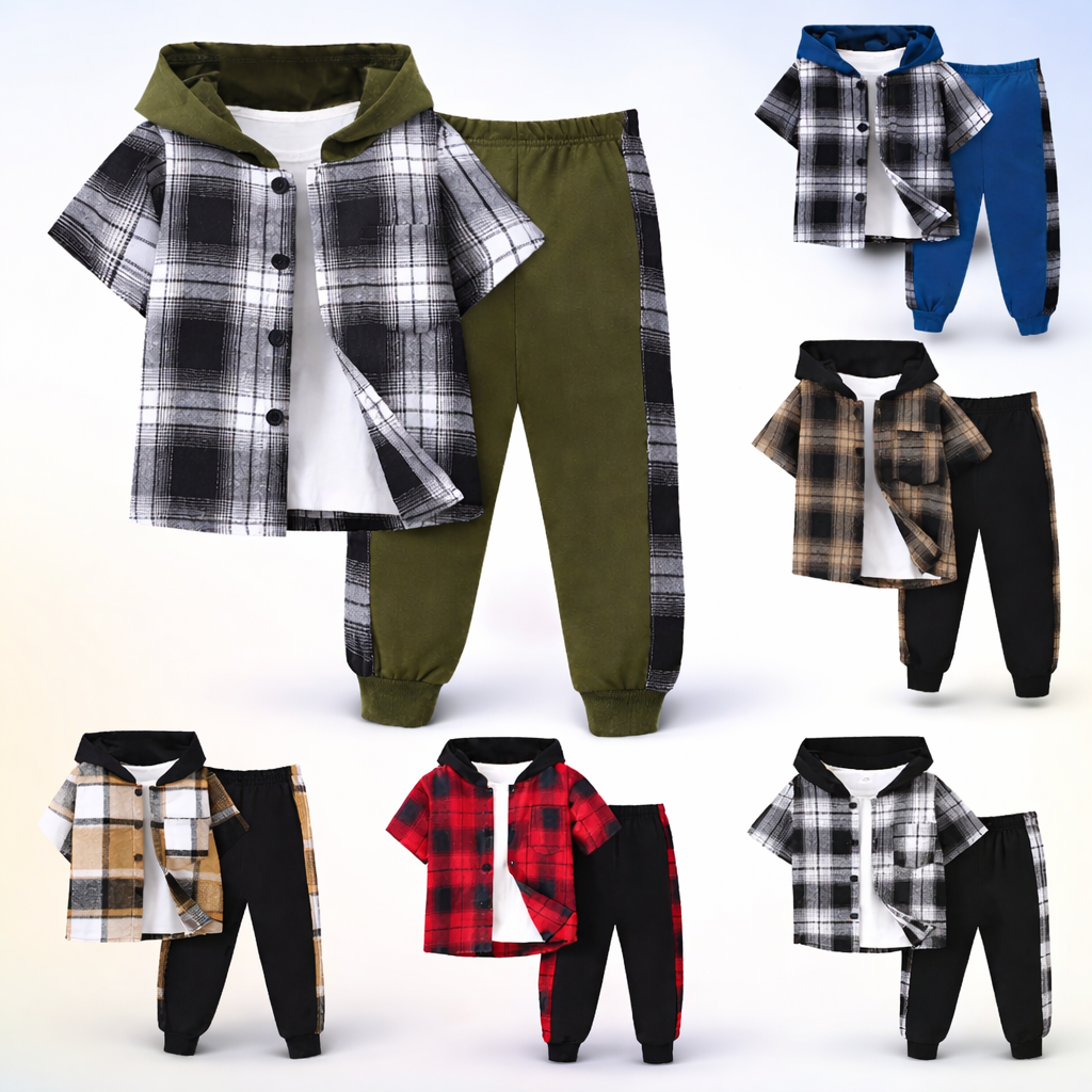 Boys Checkered Outfit – Modny i wygodny – zestaw dziecięcy w kratkę