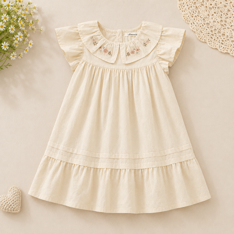 Short Sleeve Embroidery Dress – Elegancja i wygoda – sukienka dla dziewczynek w stylu butikowym