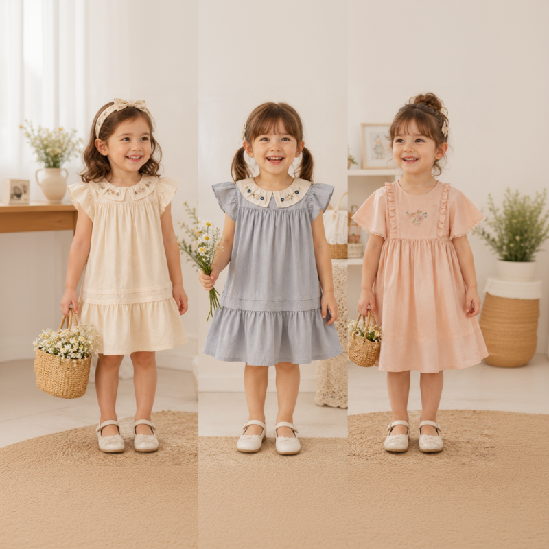 Short Sleeve Embroidery Dress – Elegancja i wygoda – sukienka dla dziewczynek w stylu butikowym