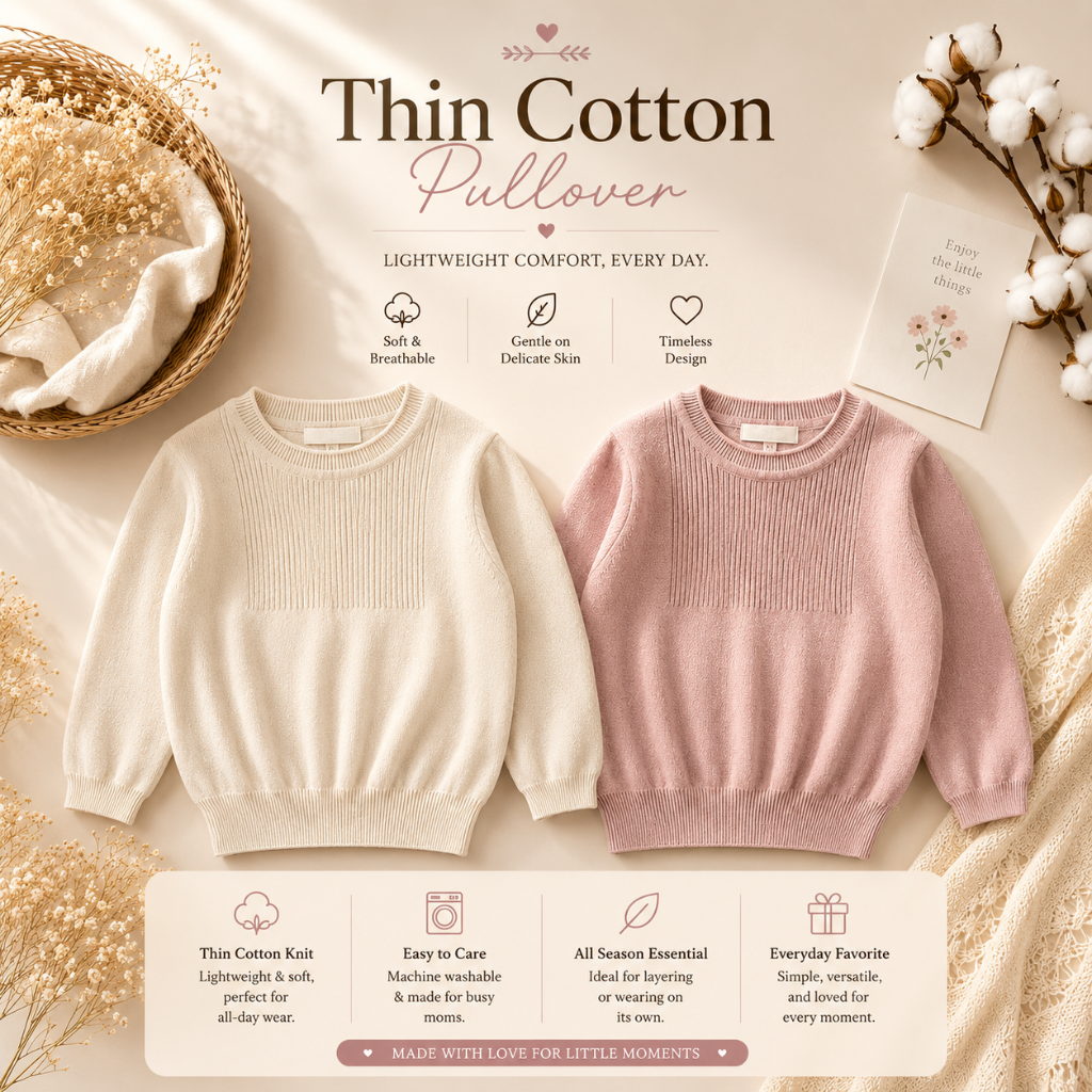 Thin Cotton Pullover – Światło i komfort – dziecięcy sweter z dzianiny