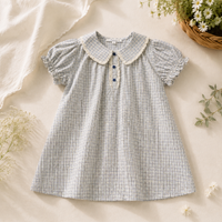 Thumbnail for Check Dress – Miękka i oddychająca – klasyczny kołnierzyk z bufiastymi rękawami