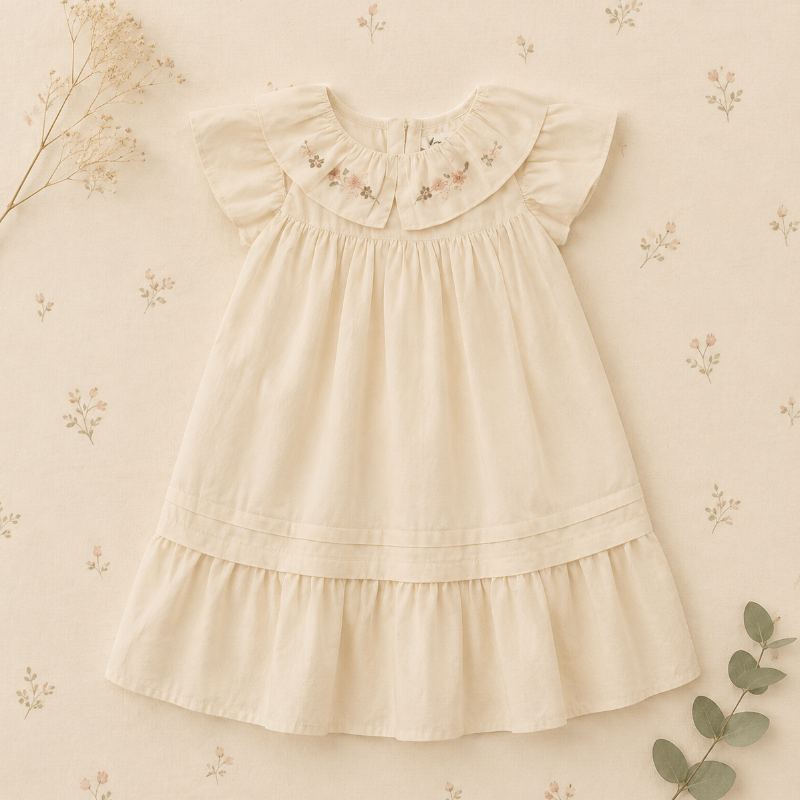 Princess Dress – Stylowa i wygodna – sukienka z haftowanym kołnierzem