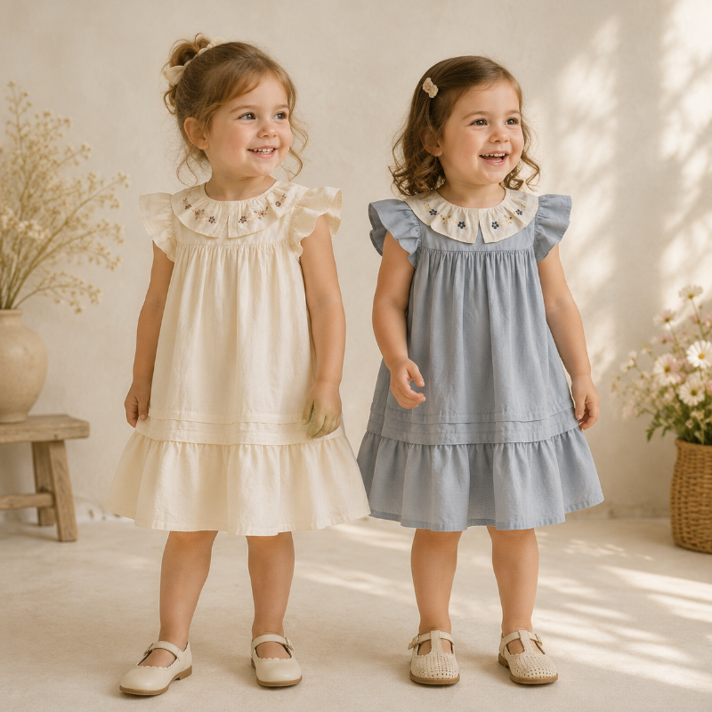 Princess Dress – Stylowa i wygodna – sukienka z haftowanym kołnierzem