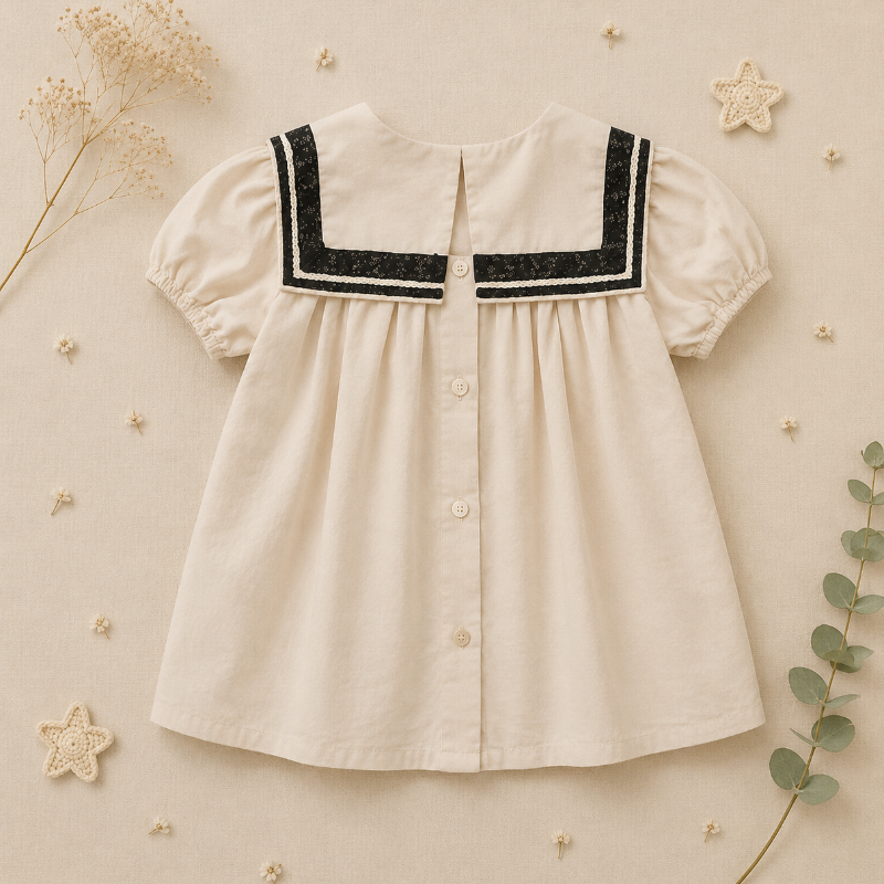 Sailor Top – Elegancka i wygodna – bluzka z koronkowymi wykończeniami i bufiastymi rękawami