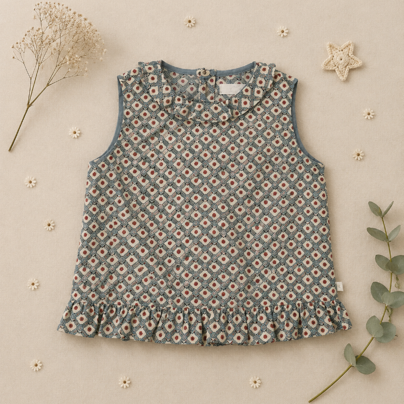 Matching Set – Wygodne i z nadrukiem stokrotek – bloomerki, spódniczka i bluzka