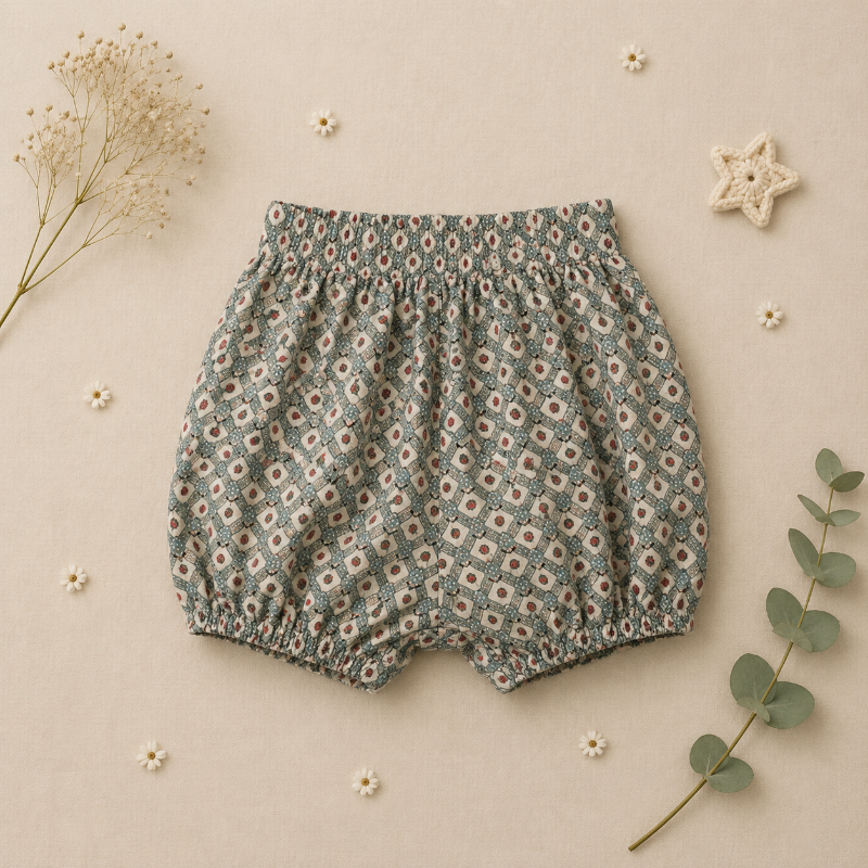 Matching Set – Wygodne i z nadrukiem stokrotek – bloomerki, spódniczka i bluzka
