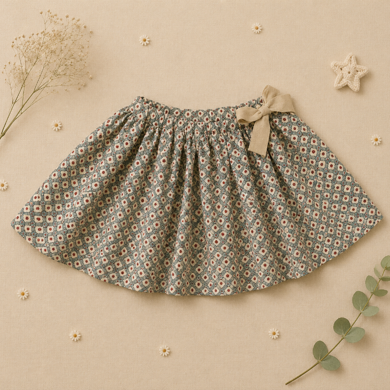 Matching Set – Wygodne i z nadrukiem stokrotek – bloomerki, spódniczka i bluzka