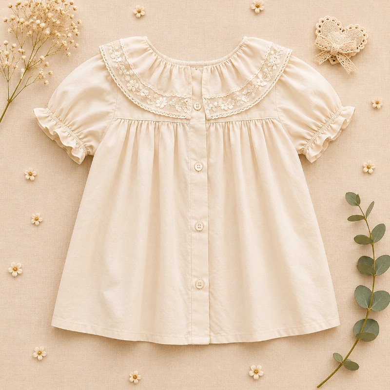 Ruffle Collar Top – Elegancka i wygodna – bluzka z ozdobnym kołnierzykiem i bufiastymi rękawami