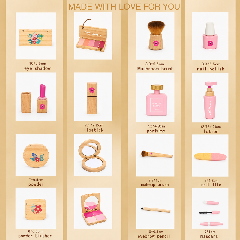 Wooden Makeup Play Set – Kreatywność i zabawa w odgrywanie ról – drewniany zestaw do makijażu
