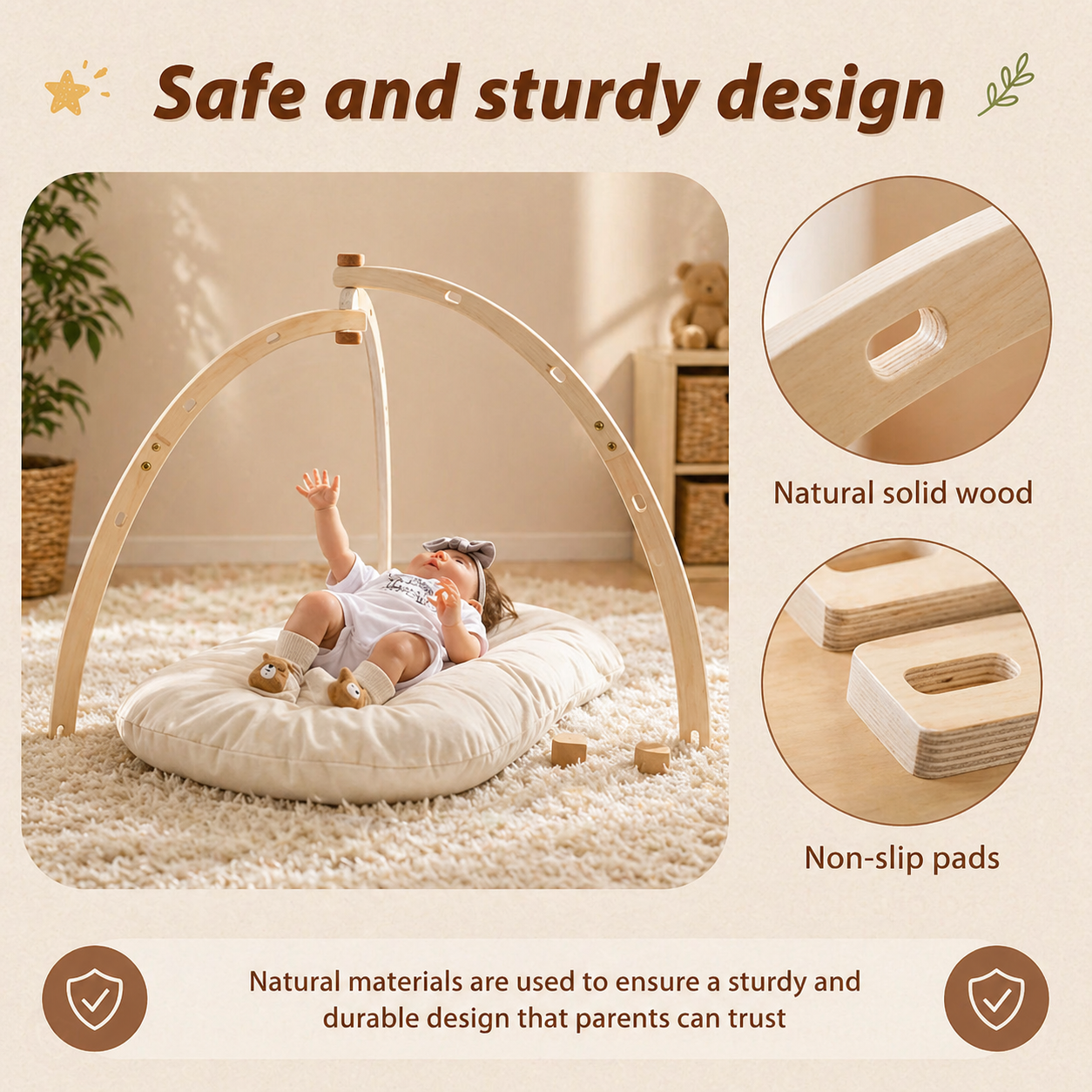 Wooden Baby Rattle Toy – Rozwój zmysłów i bezpieczeństwo – Baby Gym
