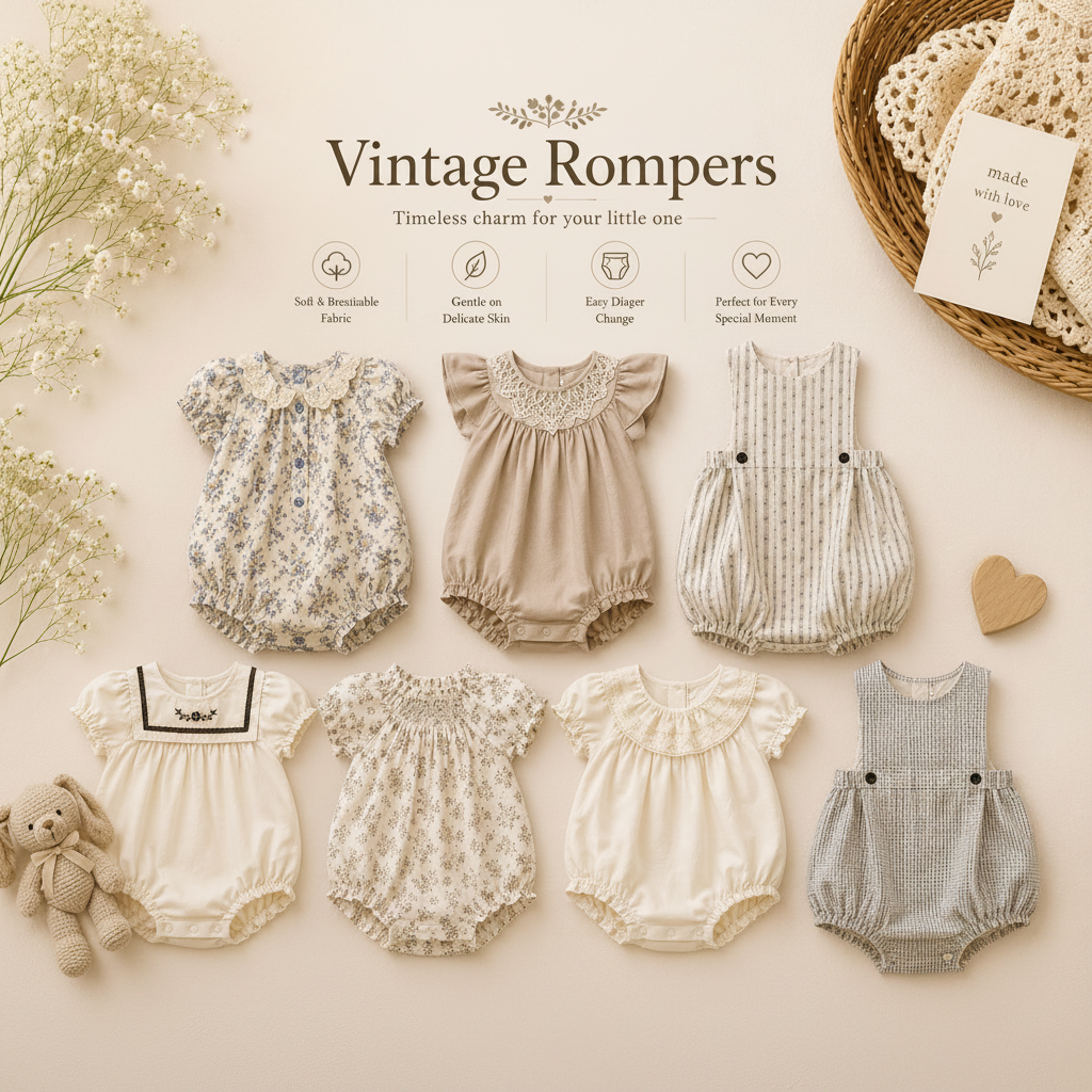 Vintage Rompers – Ponadczasowy i miękki – kombinezon dla niemowląt