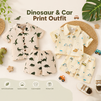 Thumbnail for Dinosaur & Car Print Outfit – Stylowy i zabawny – letni zestaw ubrań