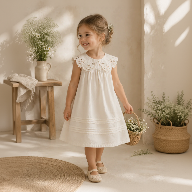 Sleeveless Dress – Elegancka i wygodna – sukienka z koronkowym kołnierzem