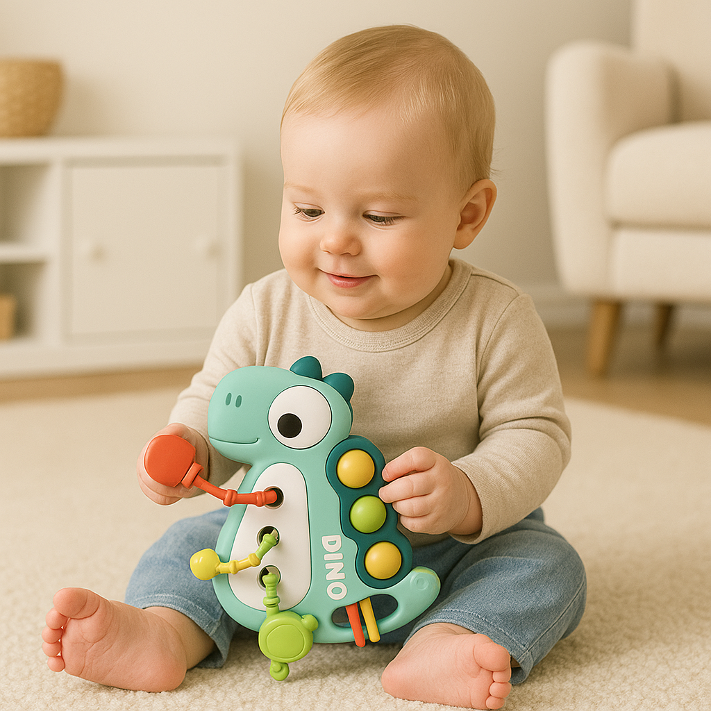 BabyDino – zabawka do gryzienia i zabawy – sensoryczna zabawka do ciągnięcia