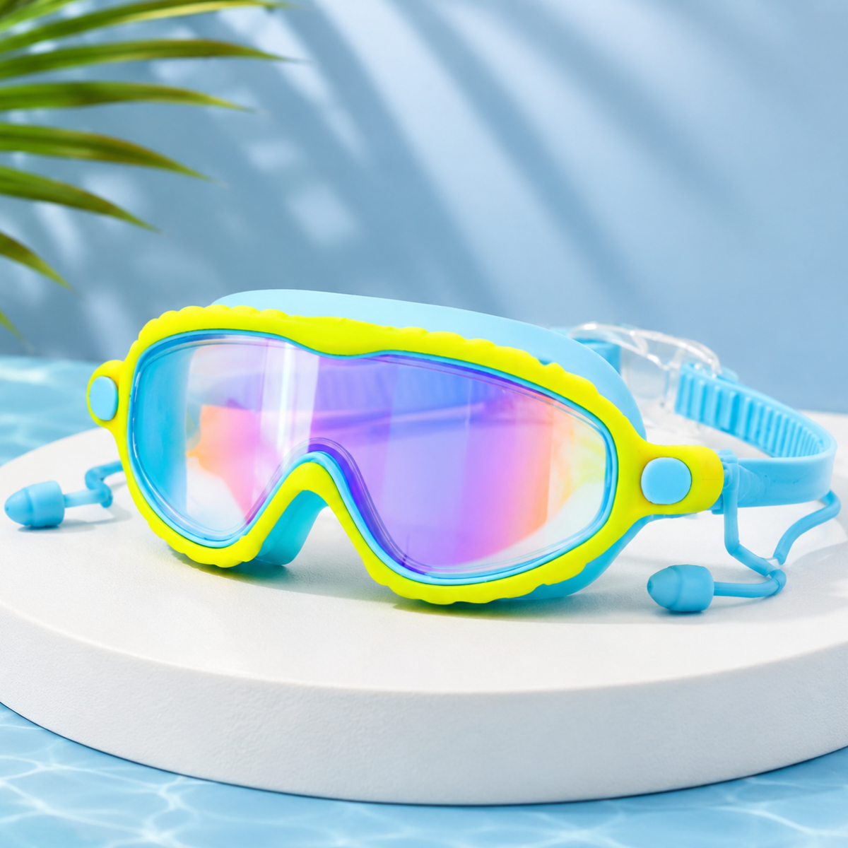 AquaVision – Regulowana ochrona przed kondensacją i promieniowaniem UV – silikonowe okulary pływackie z zatyczkami do uszu
