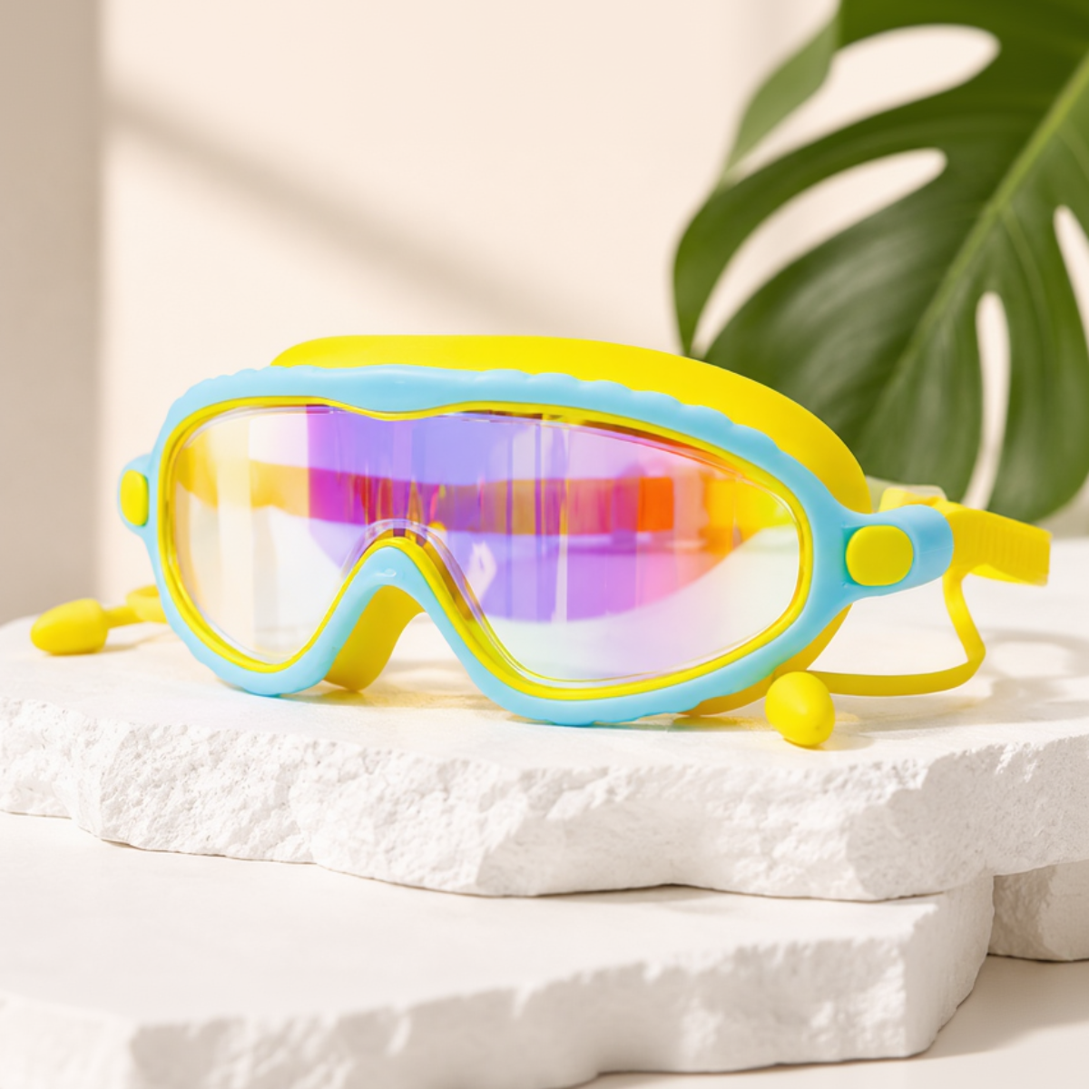 AquaVision – Regulowana ochrona przed kondensacją i promieniowaniem UV – silikonowe okulary pływackie z zatyczkami do uszu