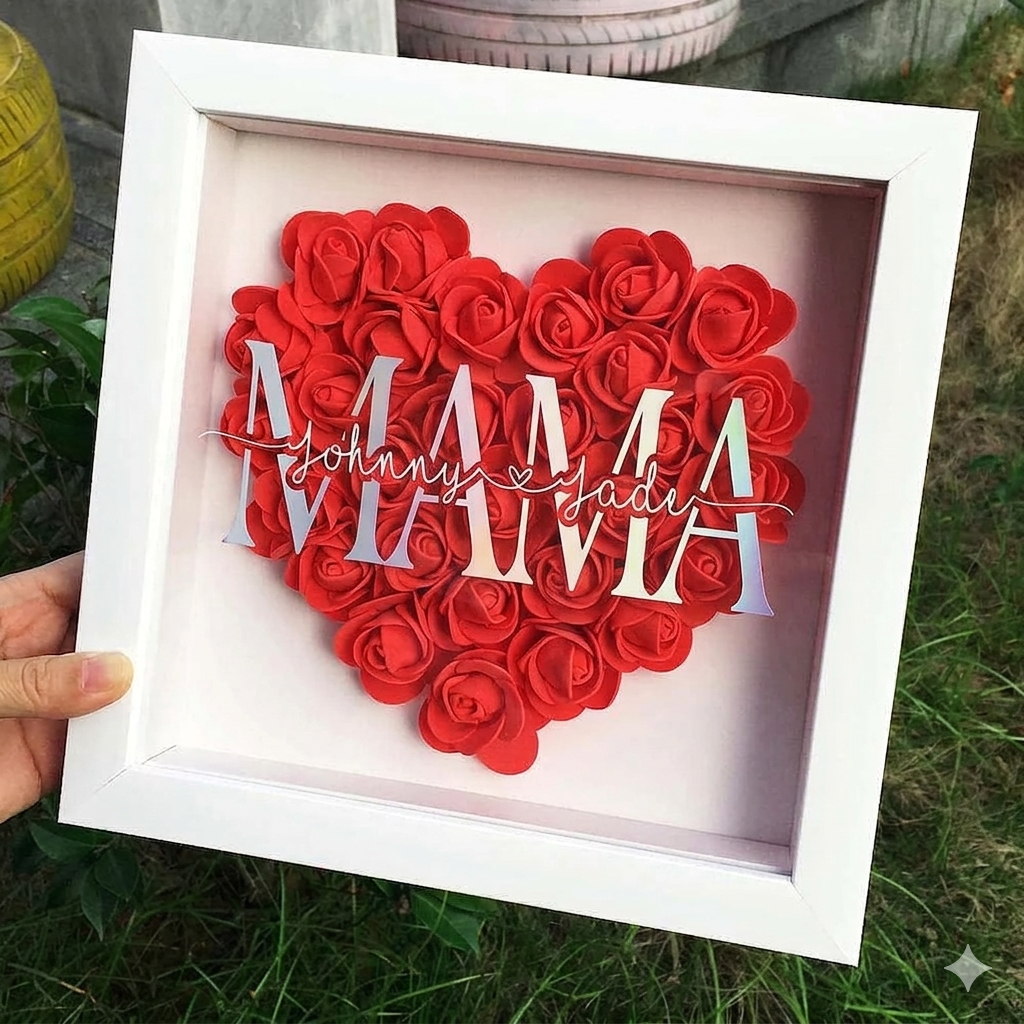 Personalized Rose Shadow Box – Wyjątkowy prezent na Dzień Matki – spersonalizowane pudełko z różami
