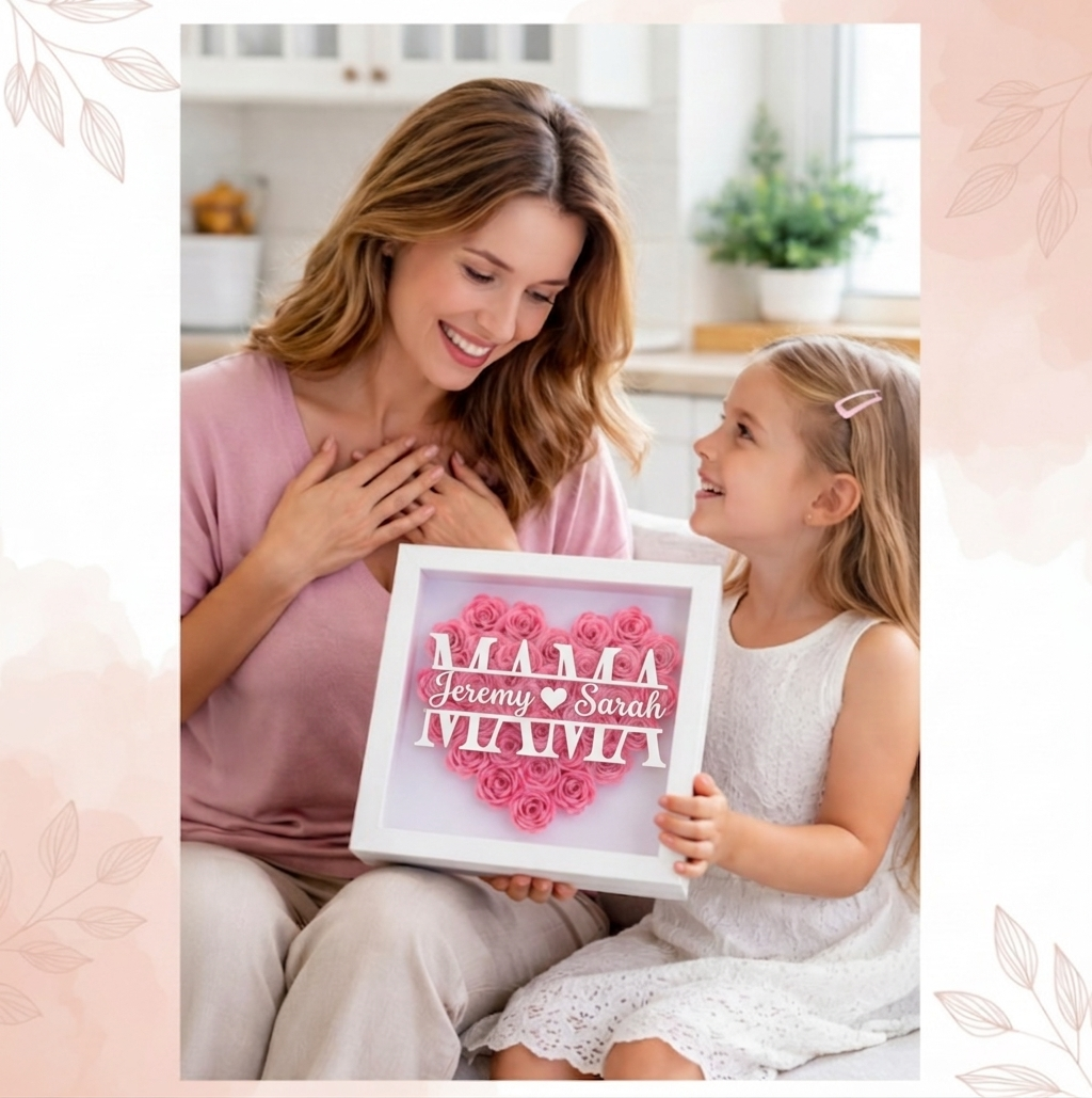 Personalized Rose Shadow Box – Wyjątkowy prezent na Dzień Matki – spersonalizowane pudełko z różami