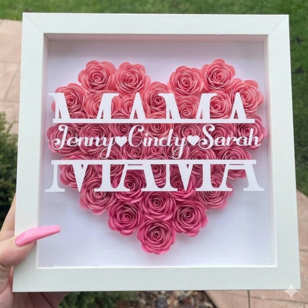 Personalized Rose Shadow Box – Wyjątkowy prezent na Dzień Matki – spersonalizowane pudełko z różami