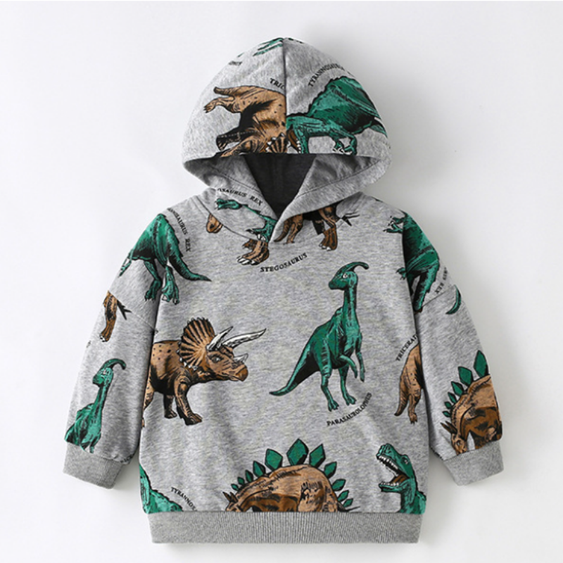 DinoStyle – Ciepła i oddychająca bluza z kapturem z nadrukiem triceratopsa